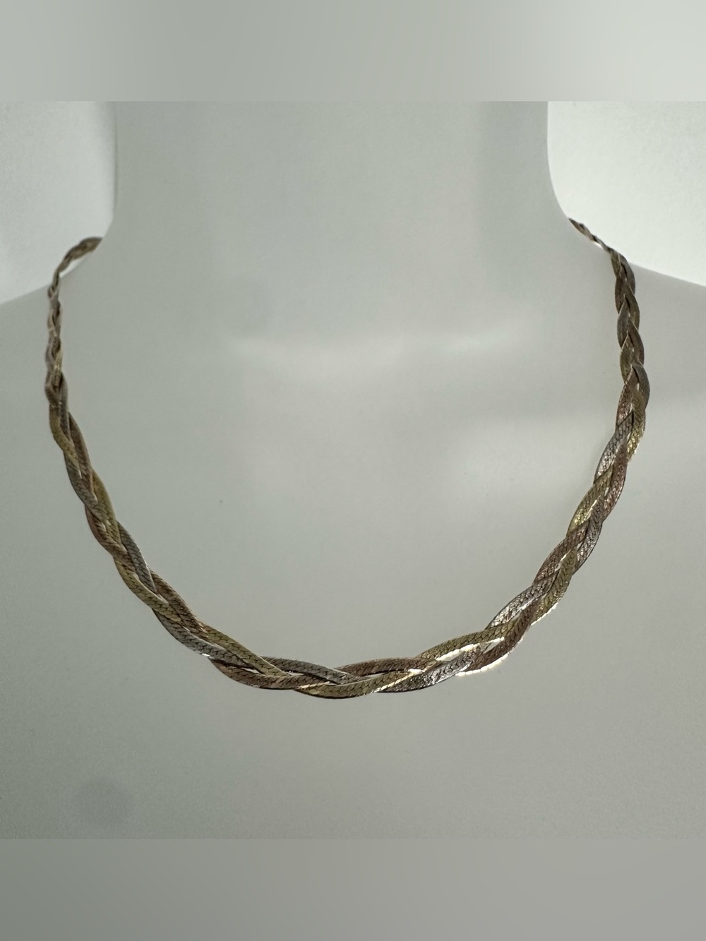VINTAGE 925 Italian Silver TRI-Color Three Strand Braided 18 Inch Necklace
